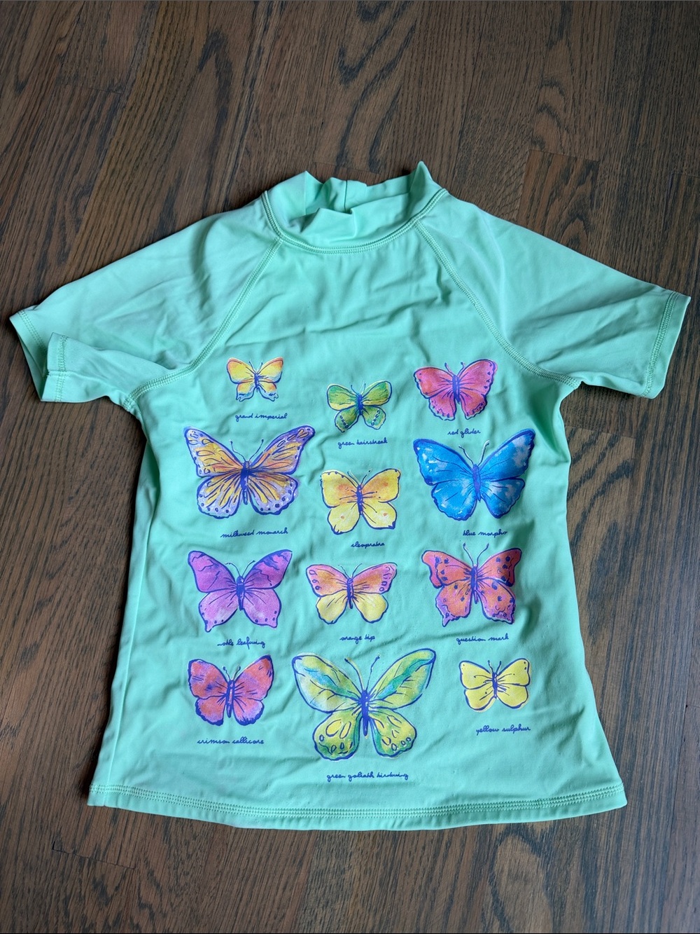 Kids Short-Sleeve Mint Butterfly Rash Guard